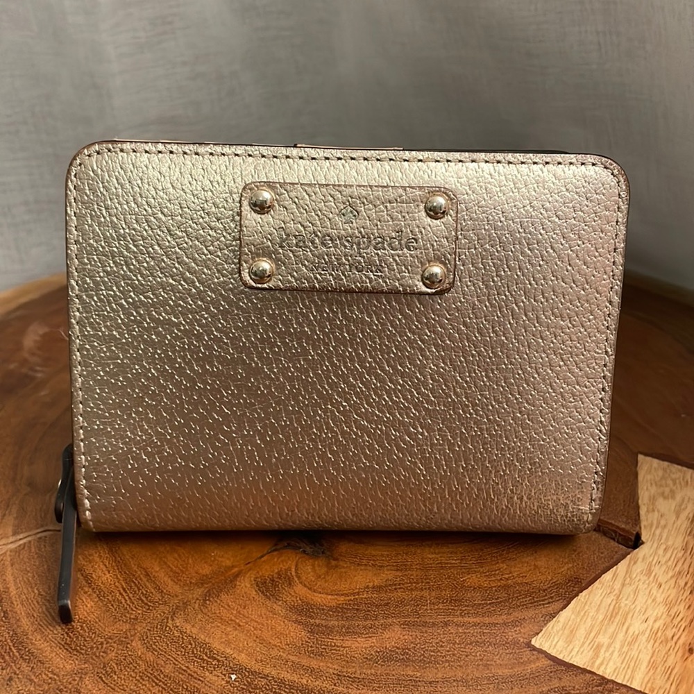 Kate Spade Pink Metallic Compact Bifold Wallet with Zipper